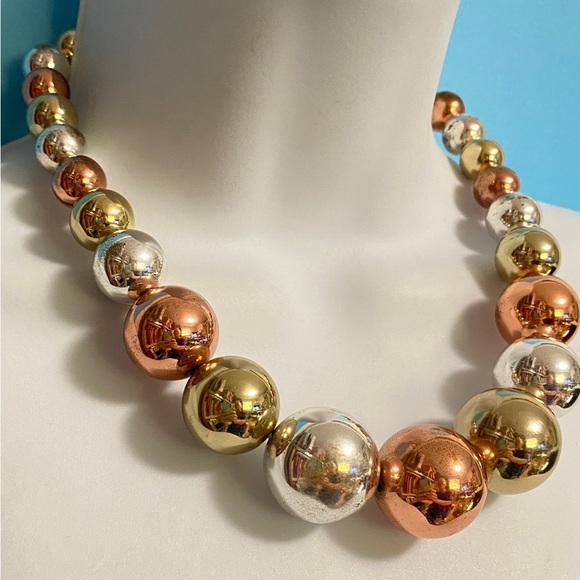 Chunky Mixed Metals Shiny Beads Necklace - Picture 4 of 8